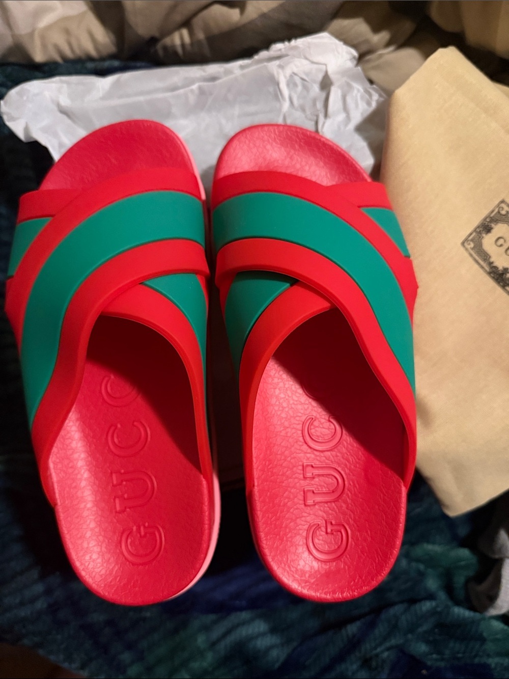 Red & Green Slide Sandals